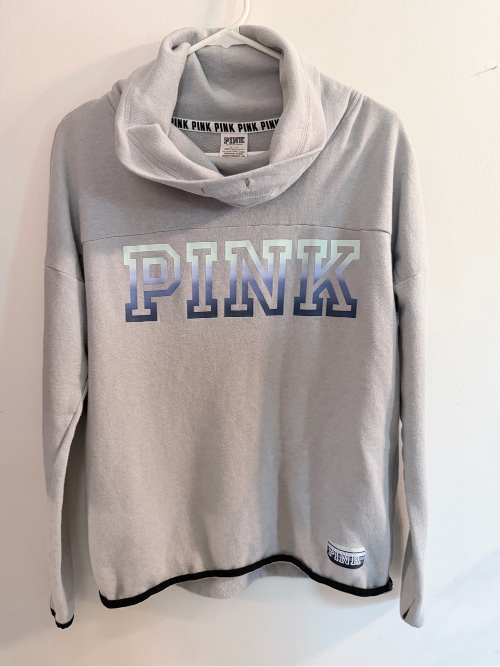 PINK Victoria's Secret Light Gray Cowlneck Sweatshirt with Ombre Logo